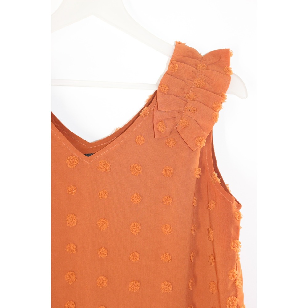 SHEIN Blouse Swiss Dot Ruffle Shoulder Size M Rust Orange - Picture 3 of 8